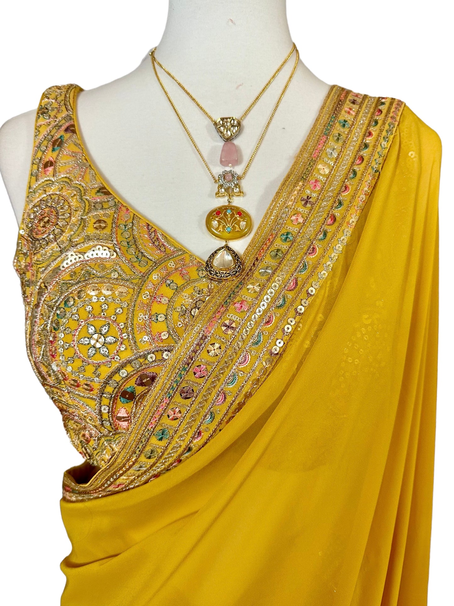 Mustard yellow georgette saree