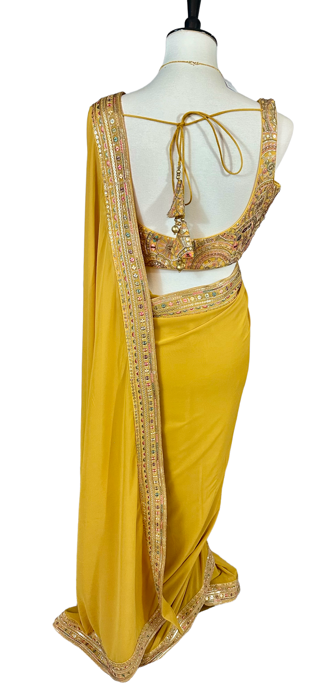 Mustard yellow georgette saree