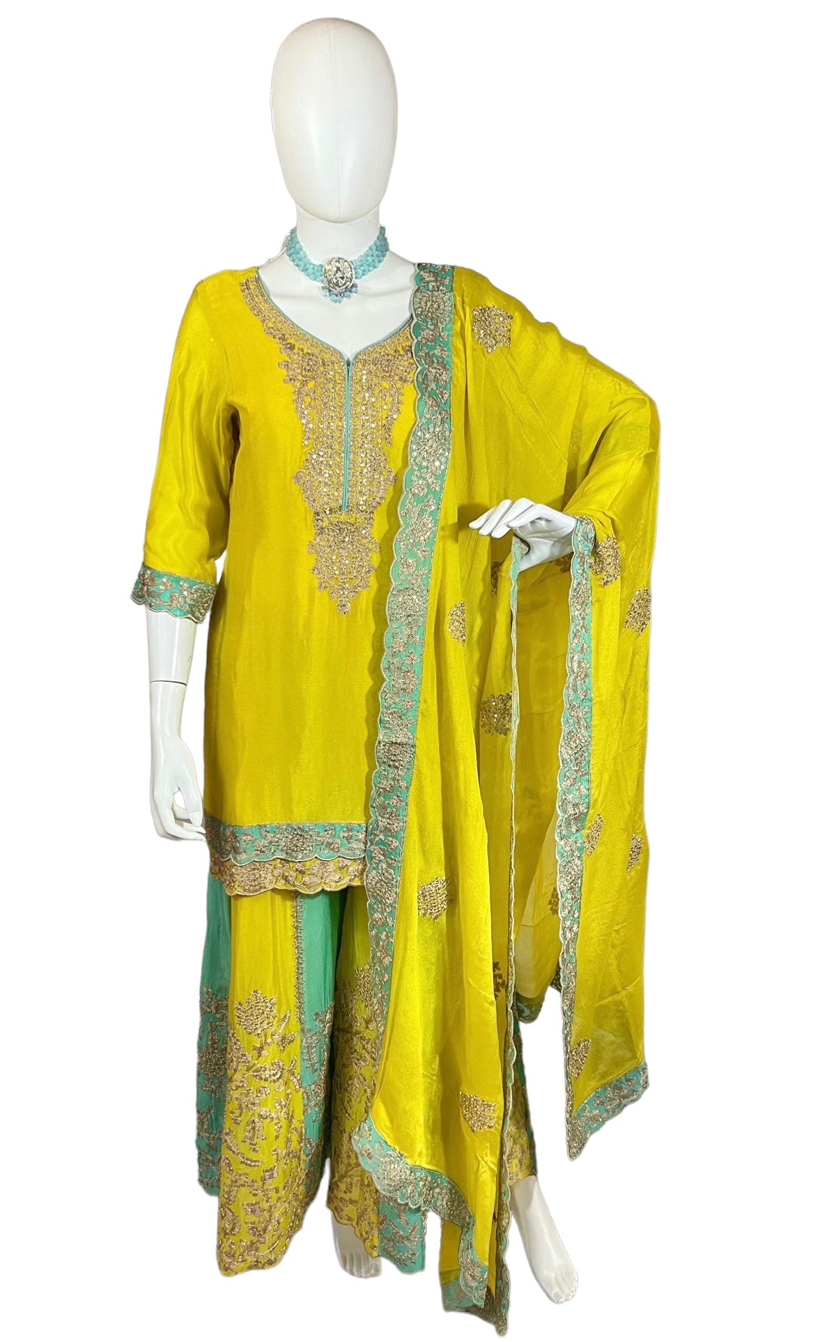 Yellow/blue sharara set