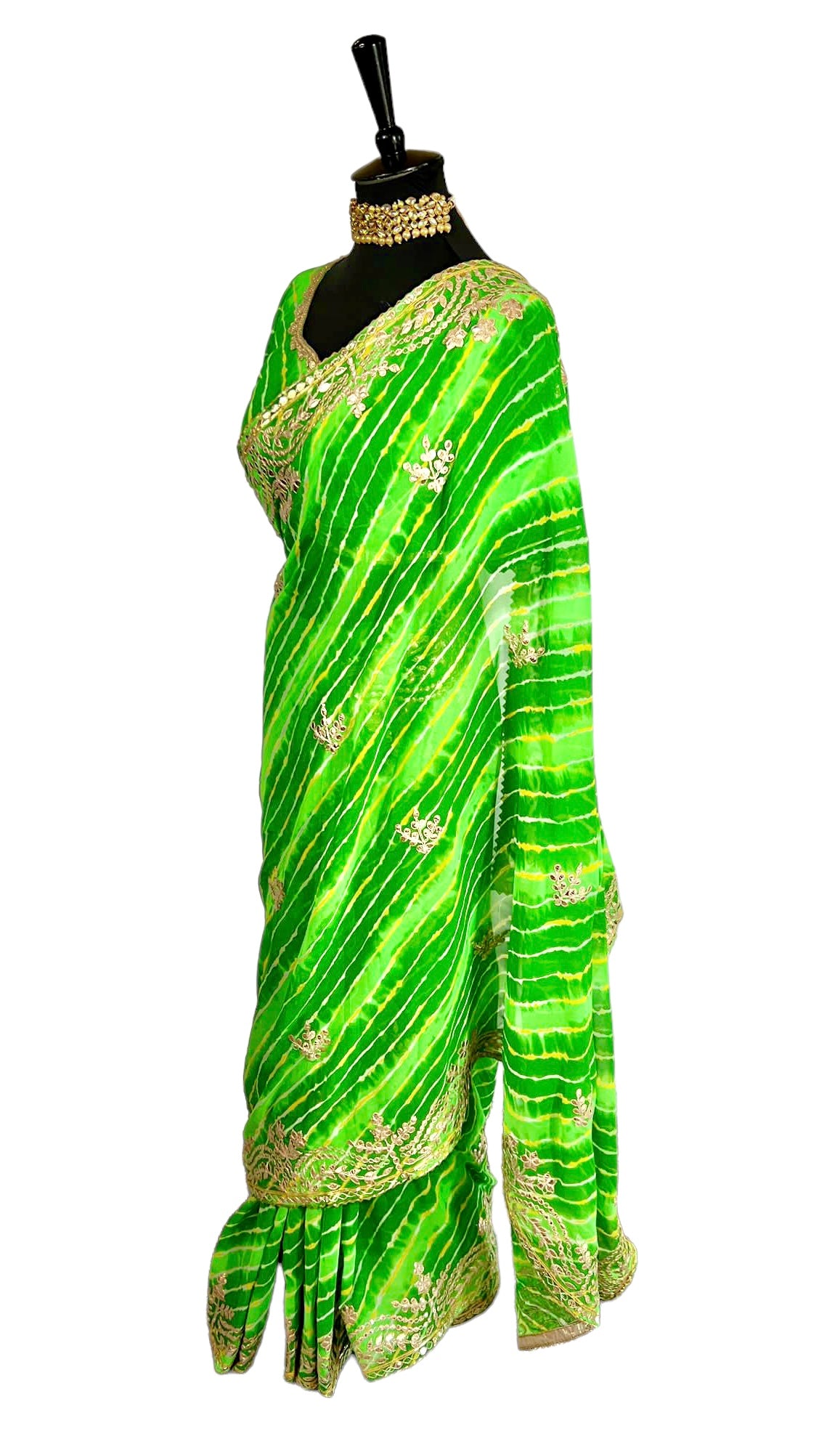 Green lehriya saree