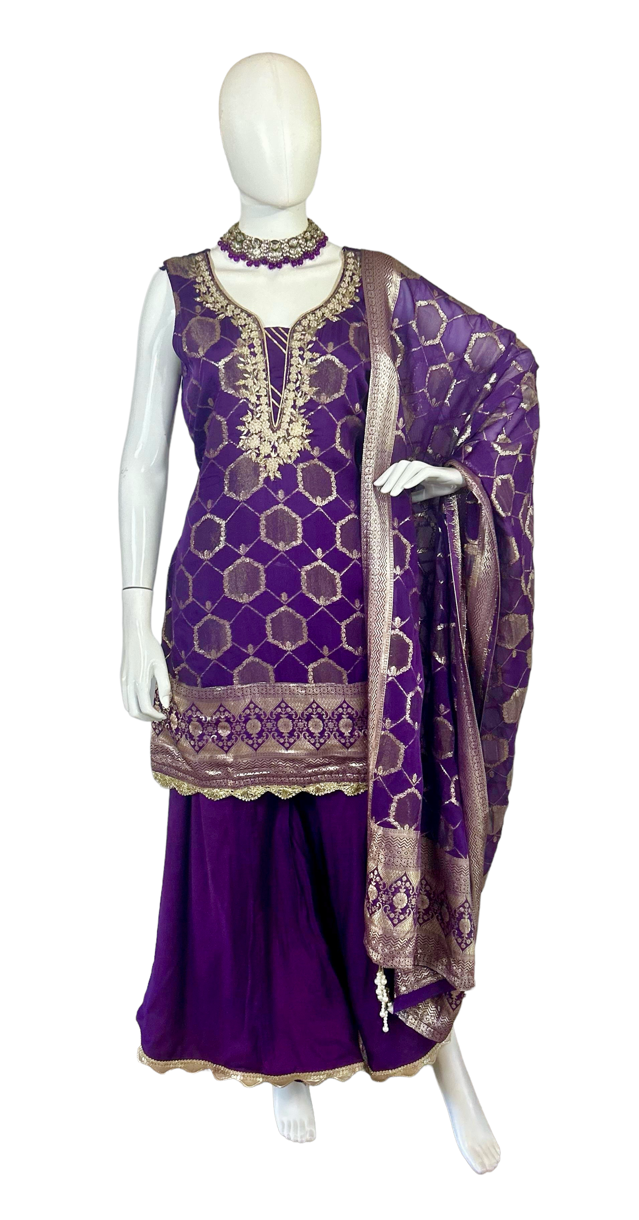 Purple Chanderi sharara suit