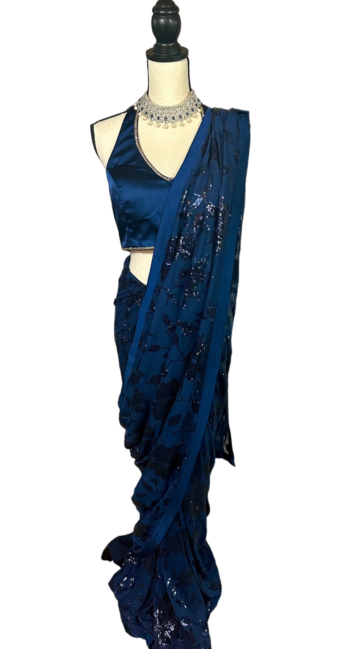 Navy blue sequins saree