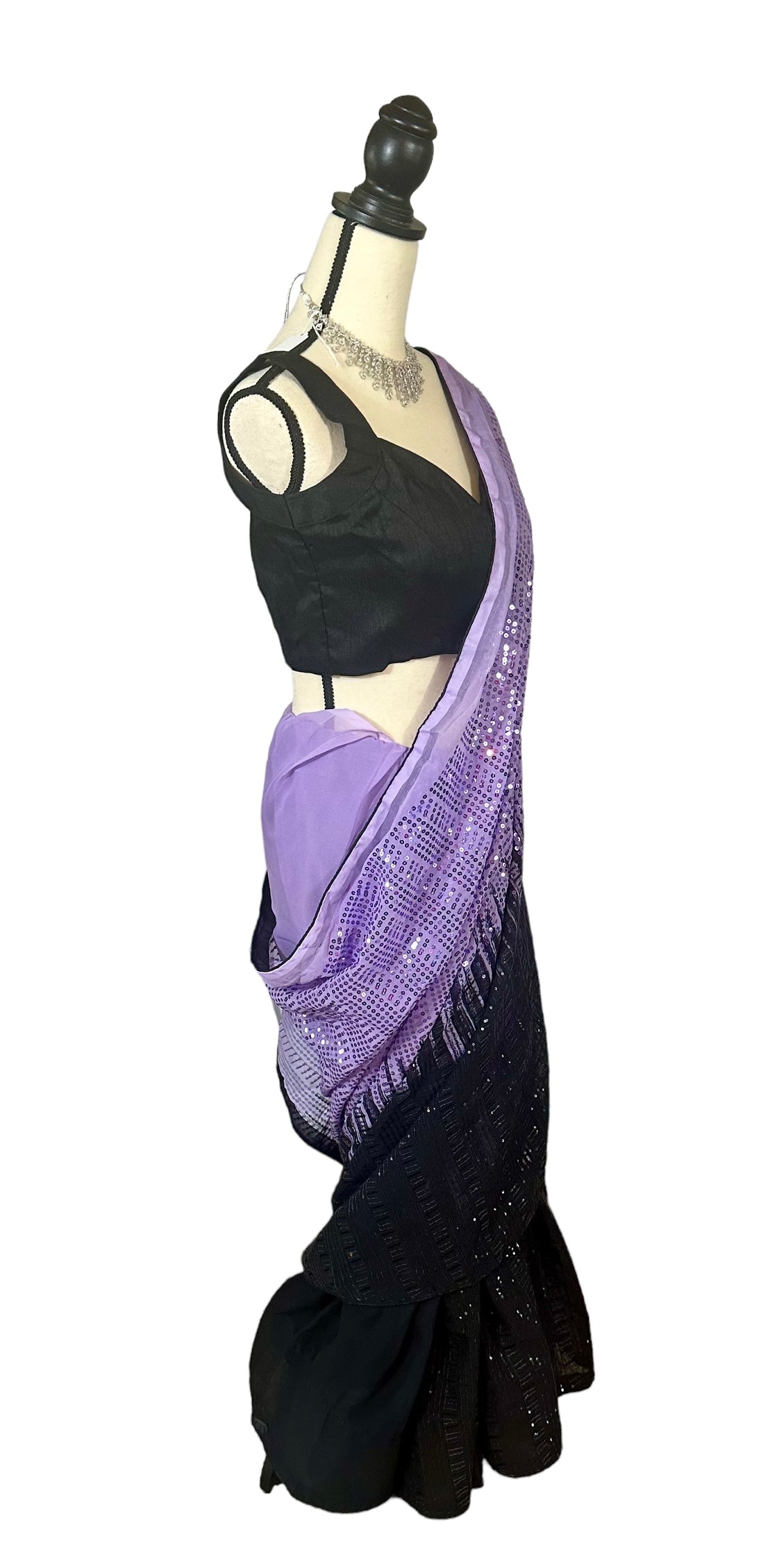 Purple/black sequins saree