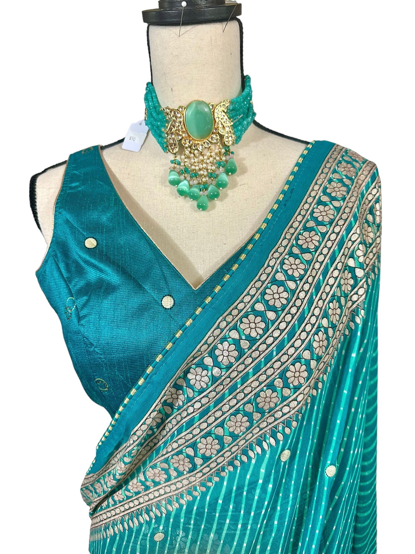 Turquoise lehriya saree