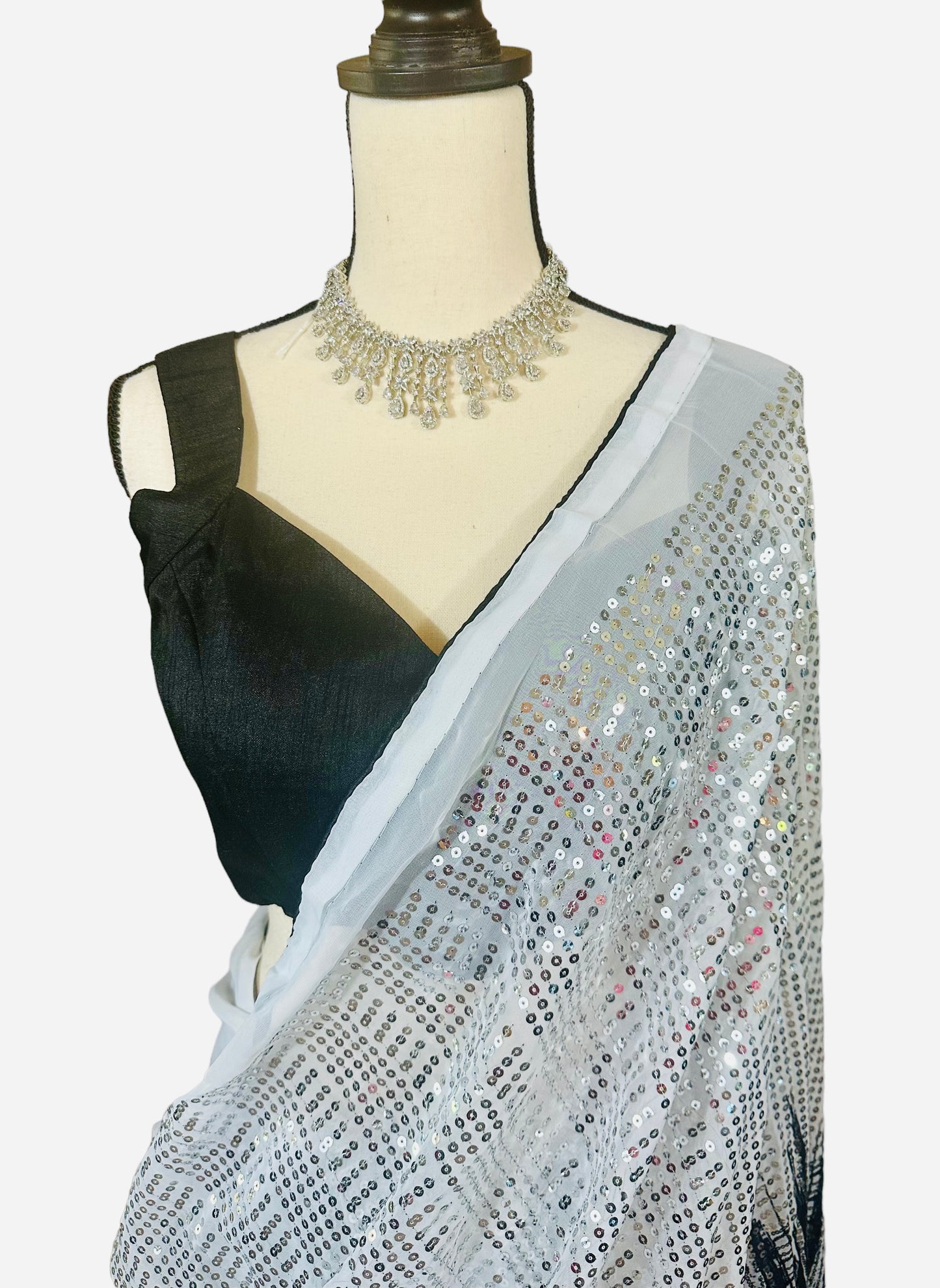 Black/white sequins saree