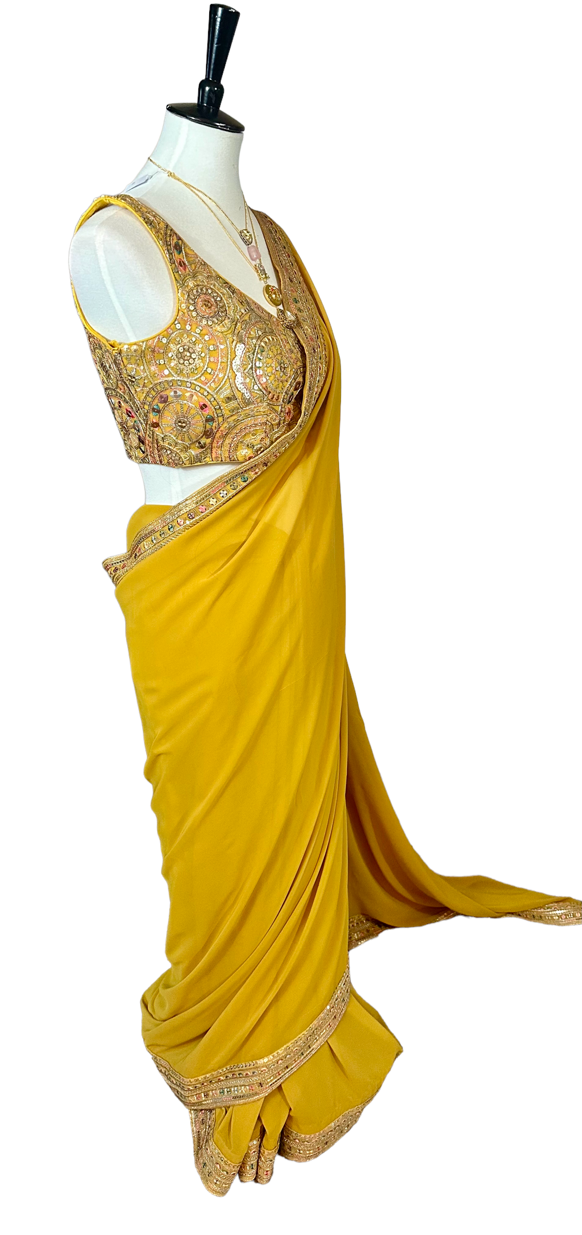 Mustard yellow georgette saree