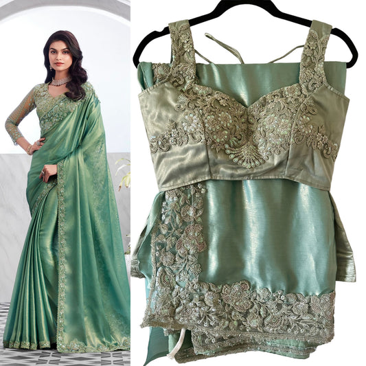 Sea-green shimmer georgette saree