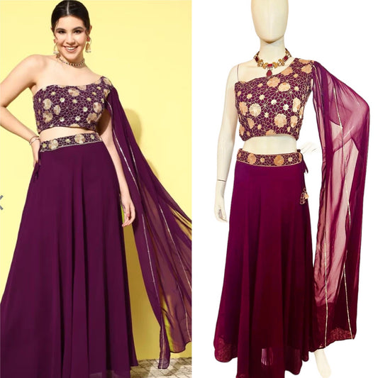 Maroon one-shoulder skirt set