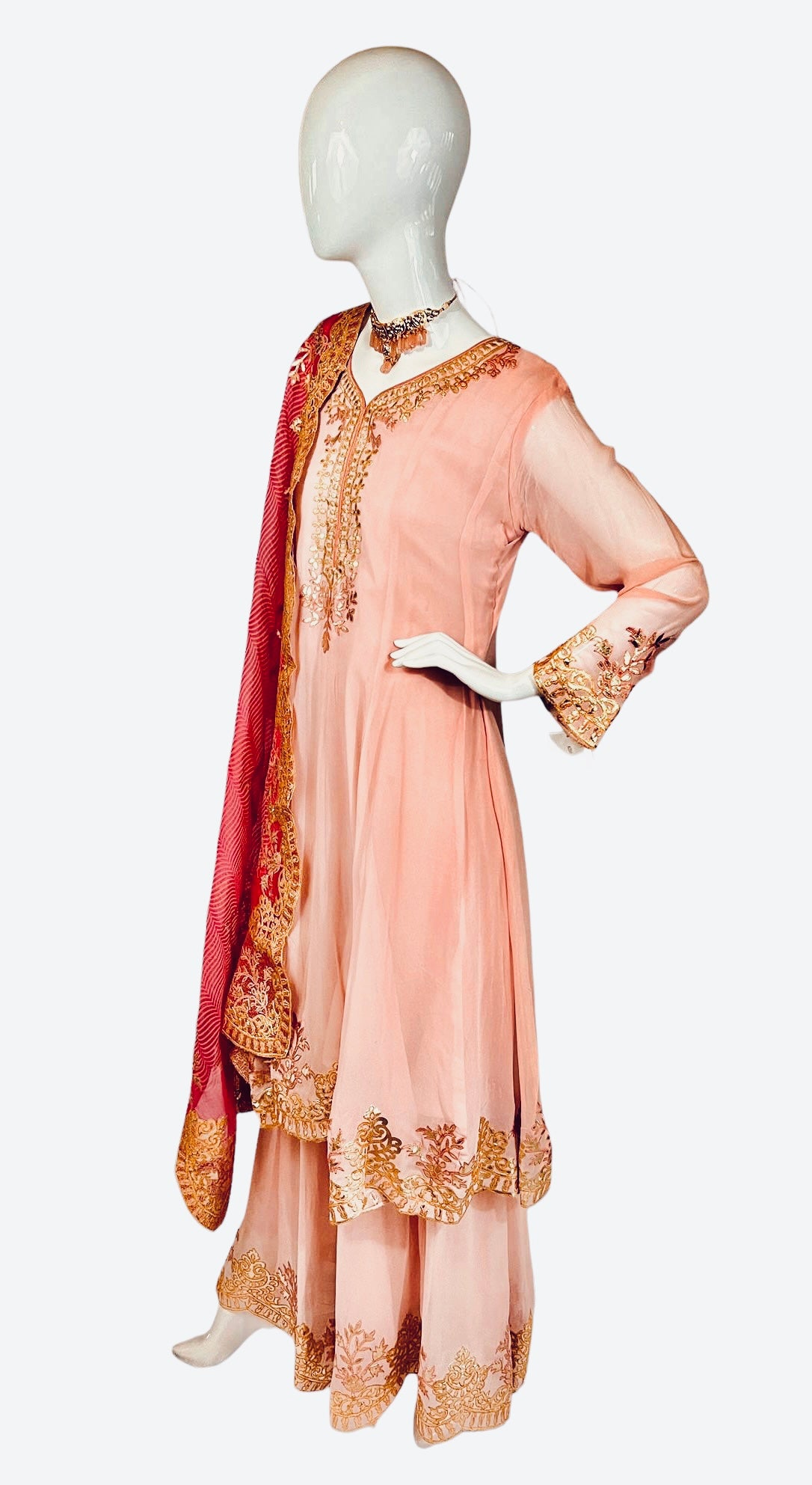 Pink a-line  sharara suit