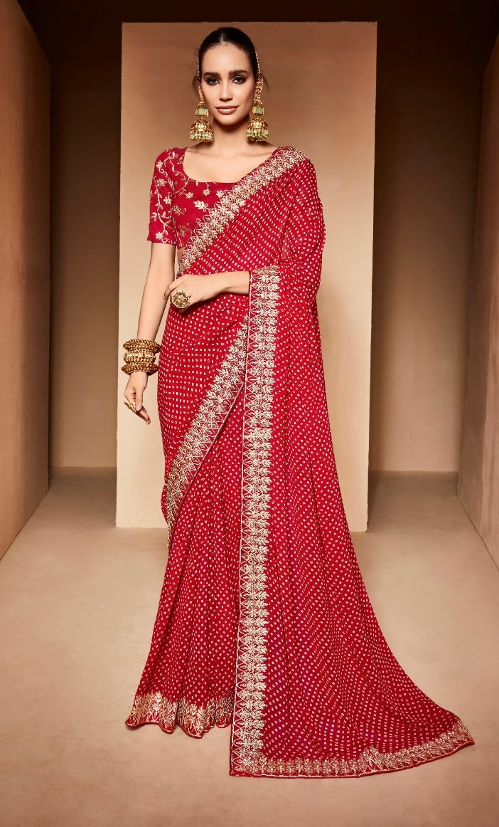 Red bandini saree