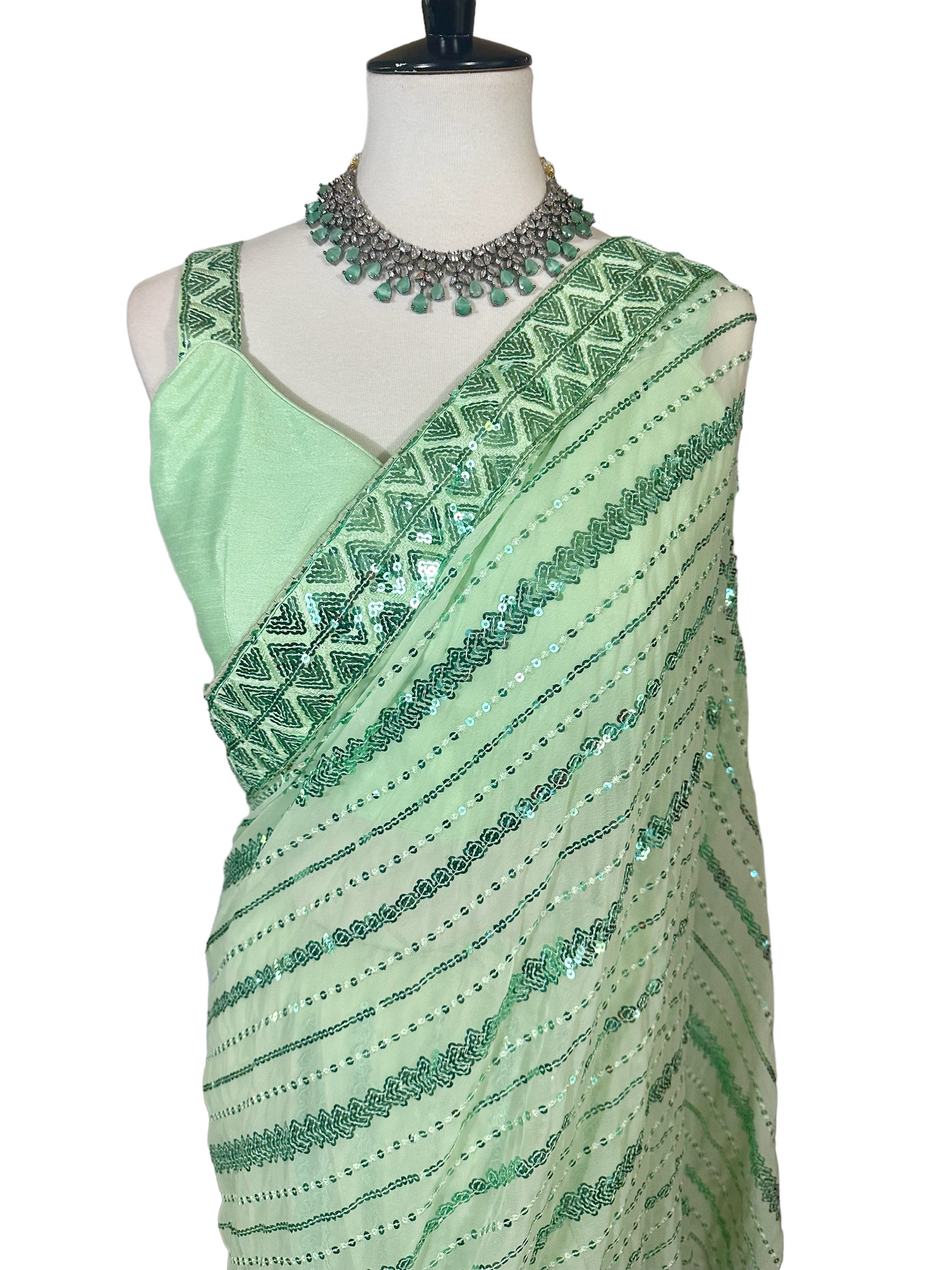 Mint green sequins saree