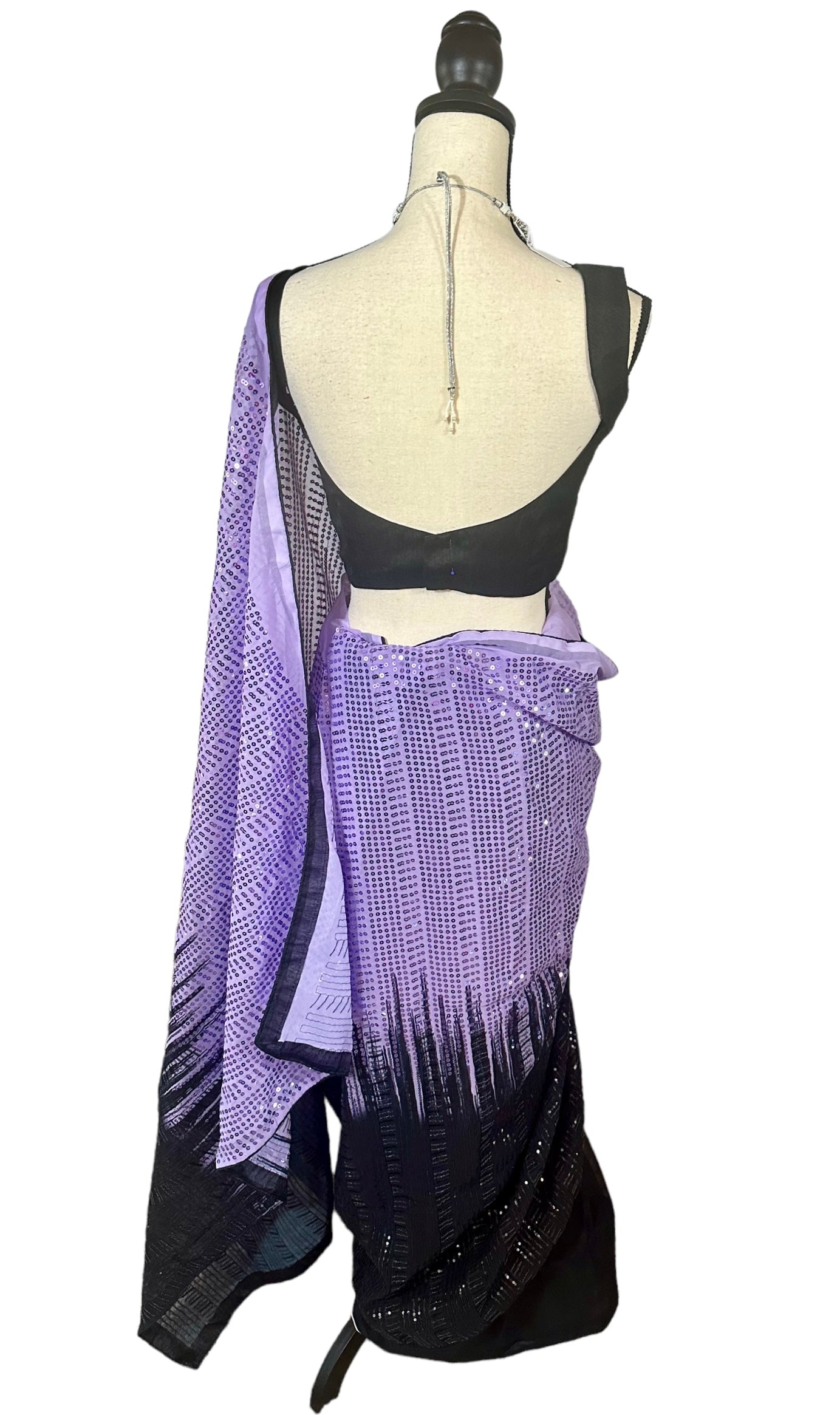 Purple/black sequins saree