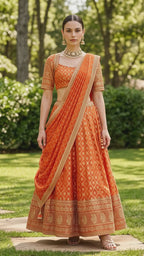 Orange benarasi silk lehenga set