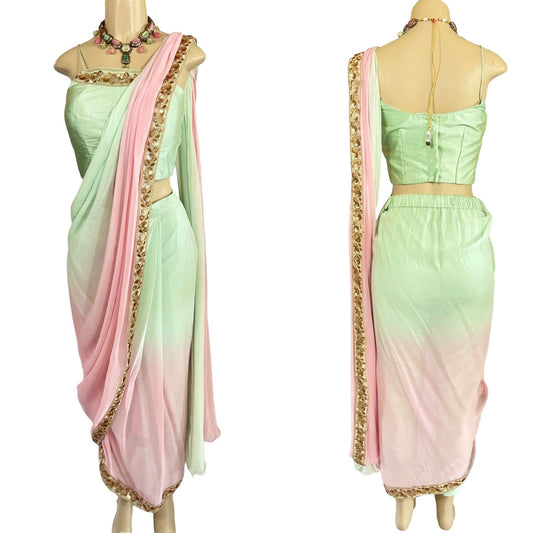 Two-shaded georgette stitched saree