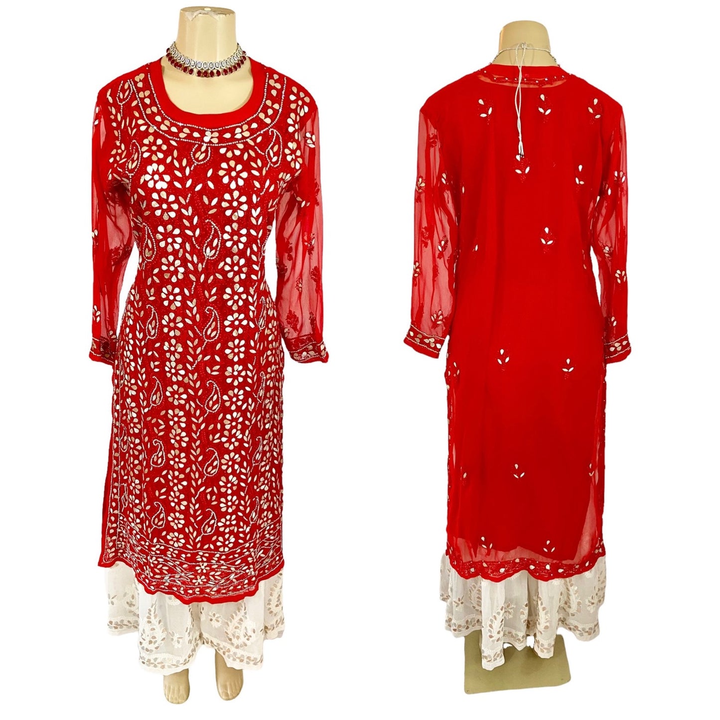 Red chikankari tunic