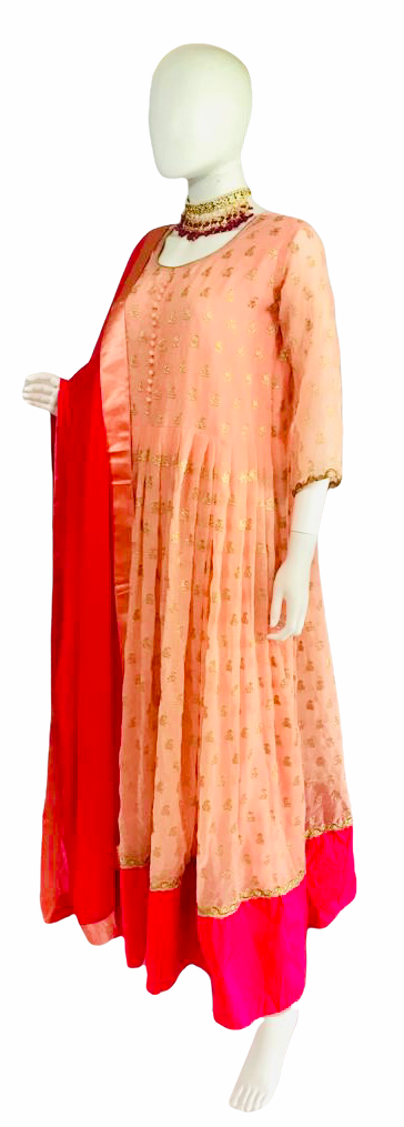 Peach/hot pink anarkali