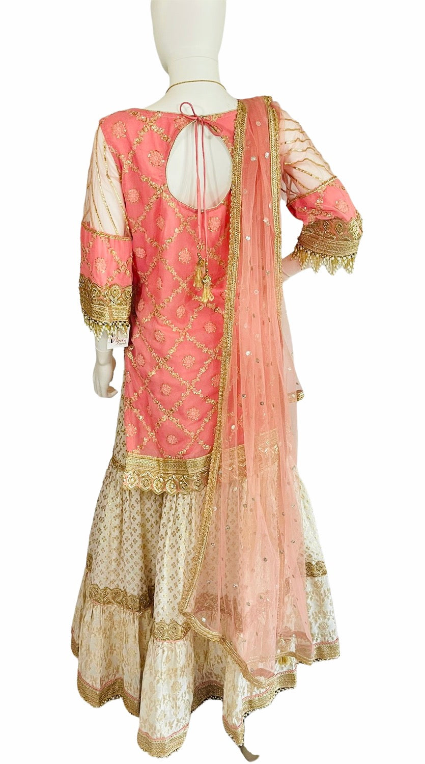 Peachy pink Cotton /net lehenga set