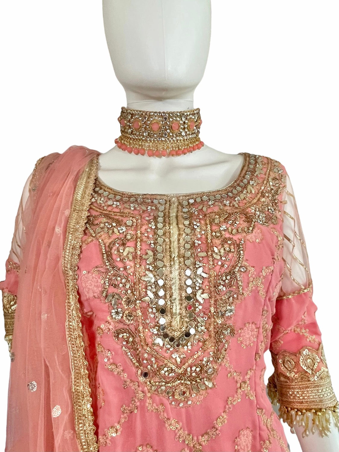 Peachy pink Cotton /net lehenga set