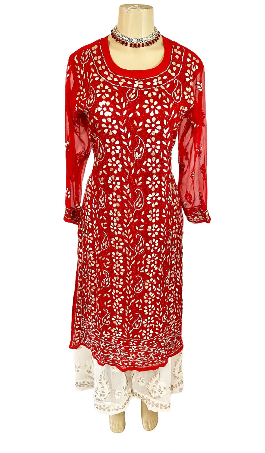 Red chikankari tunic