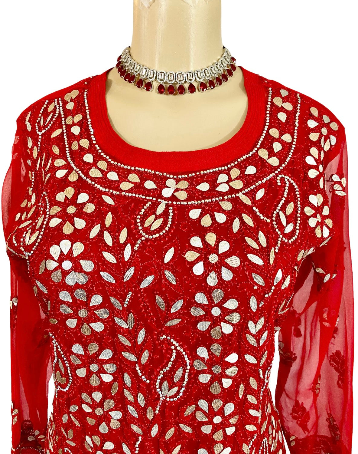 Red chikankari tunic