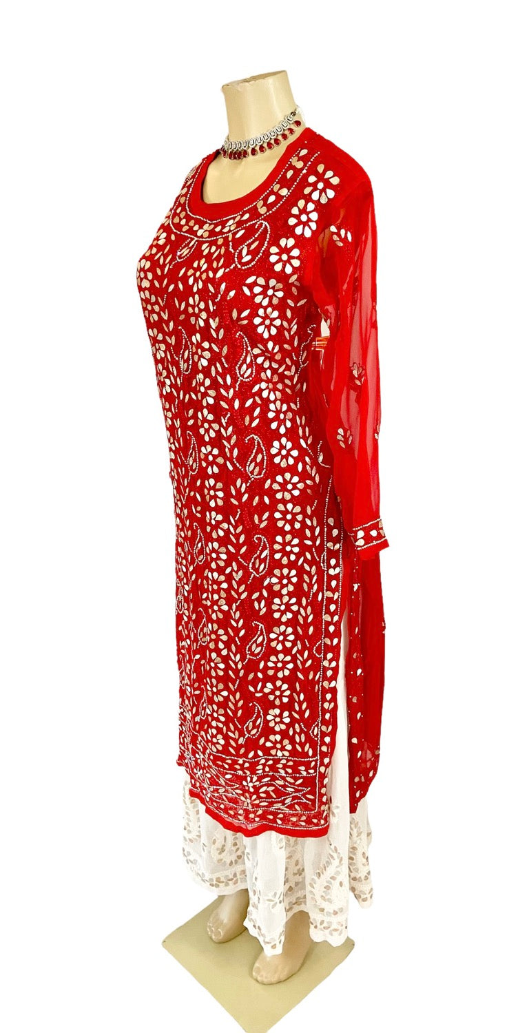 Red chikankari tunic