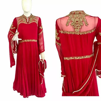 Red georgette gown