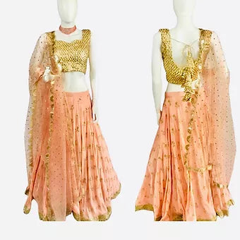 Peach georgette lehenga