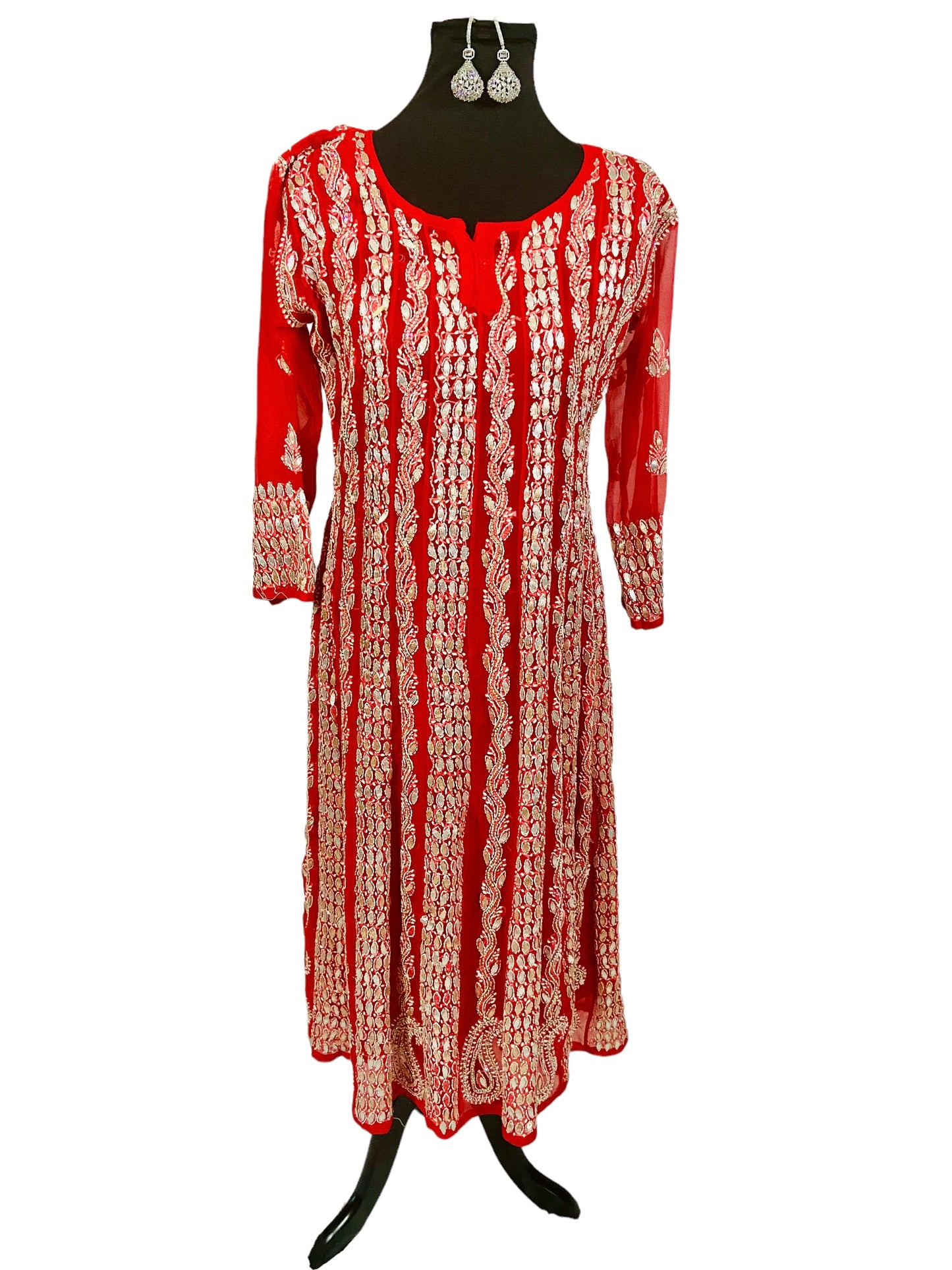 Red chikankari tunic