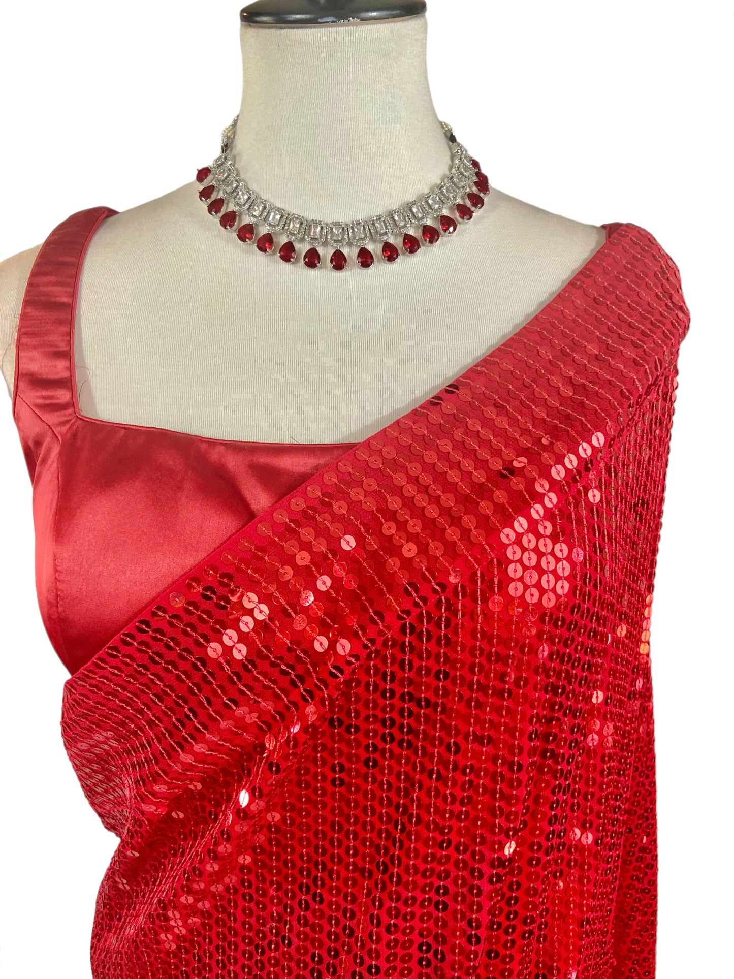 Red sequins georgette Saree