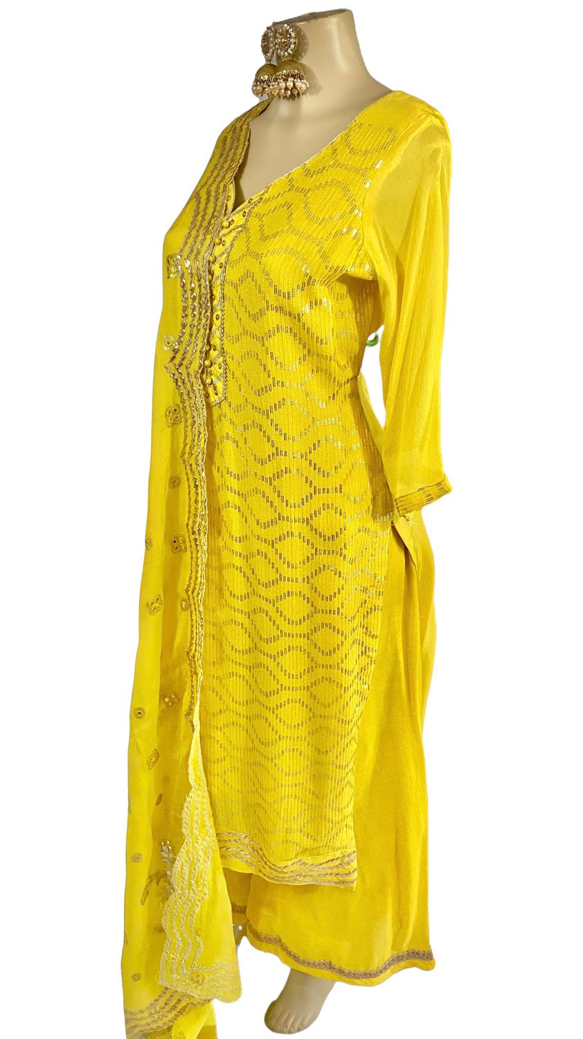 Yellow georgette sharara suit