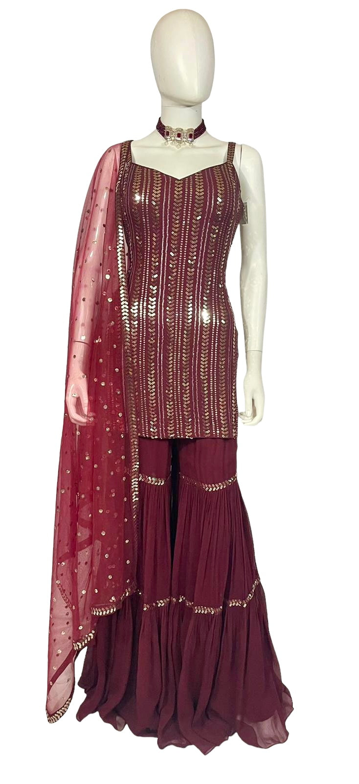 Maroon sequins sharara set