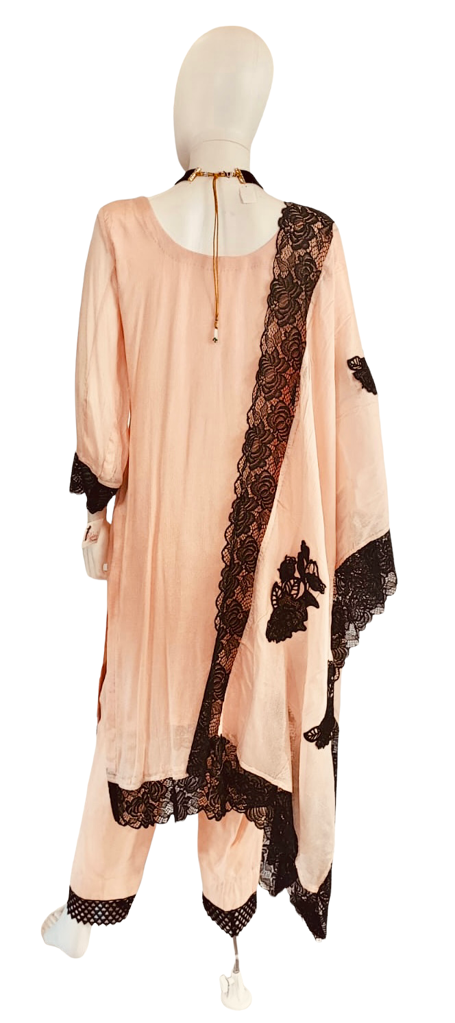 Peach lace work suit