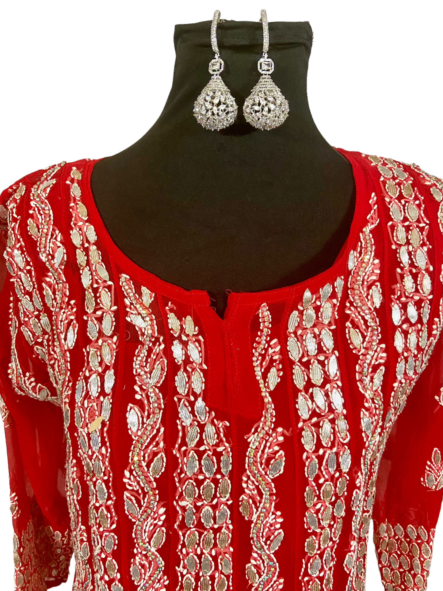 Red chikankari tunic