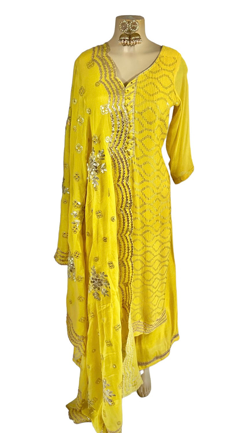 Yellow georgette sharara suit