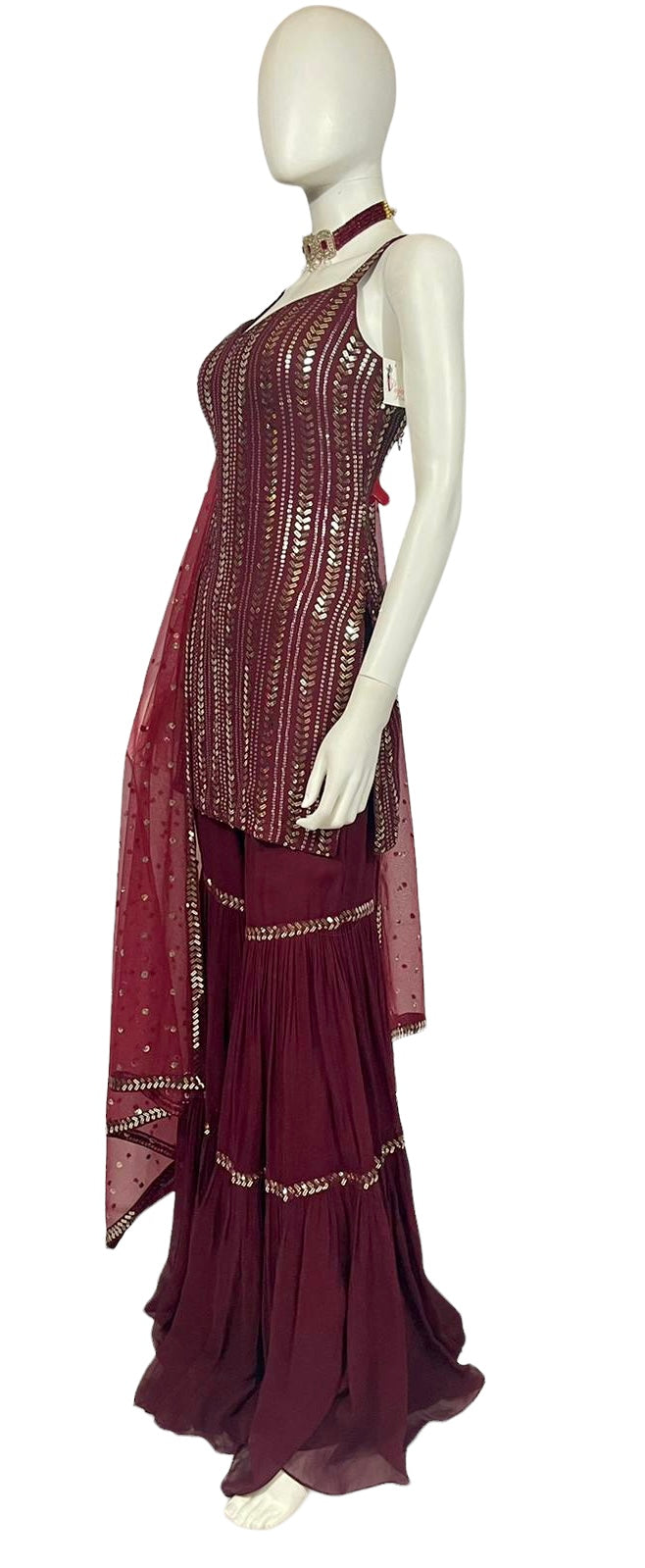 Maroon sequins sharara set