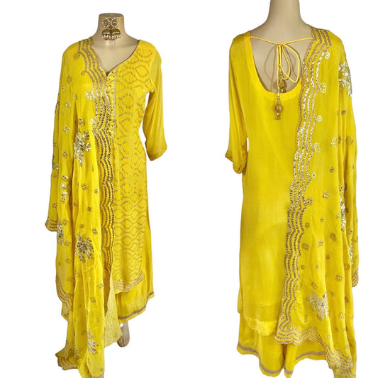 Yellow georgette sharara suit