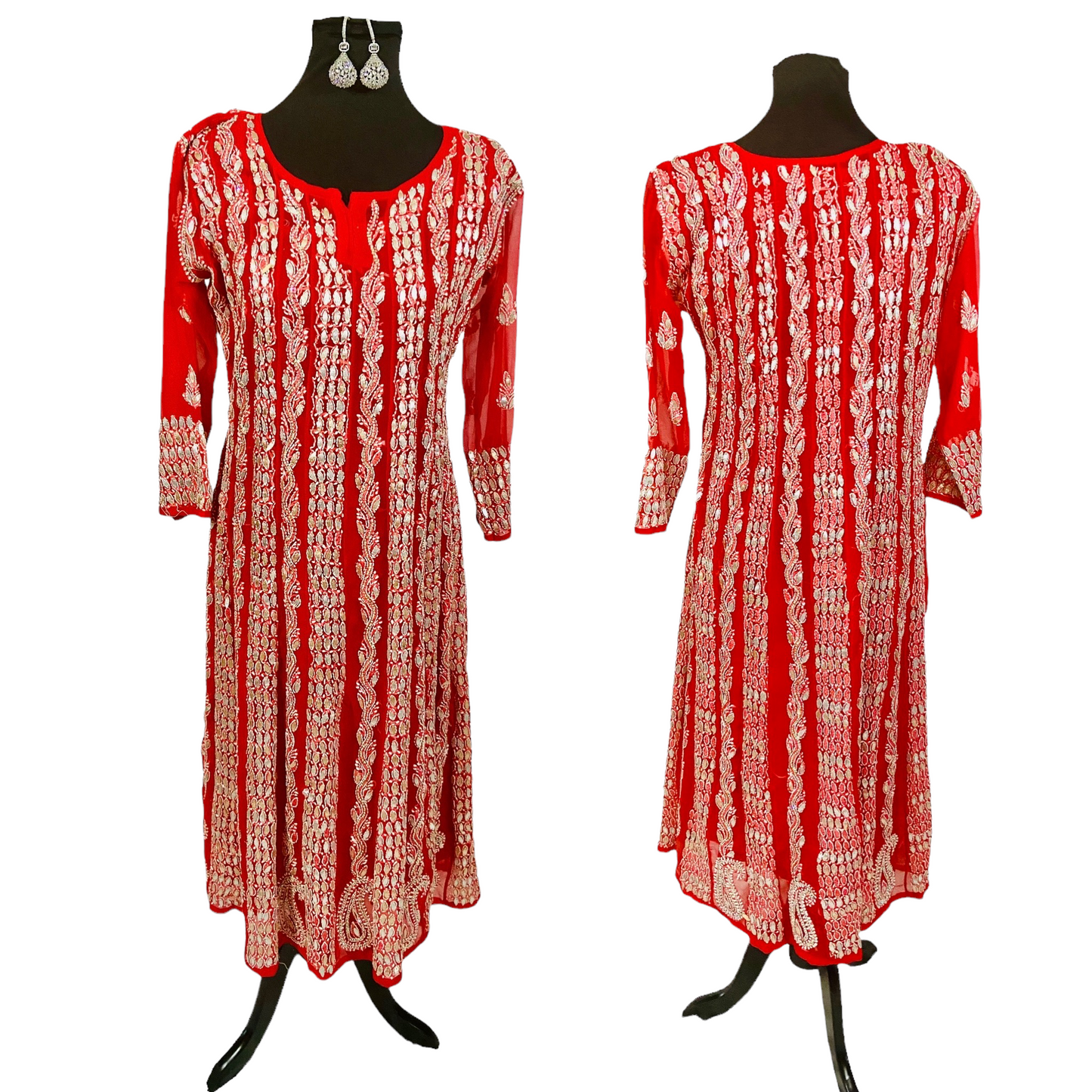 Red chikankari tunic