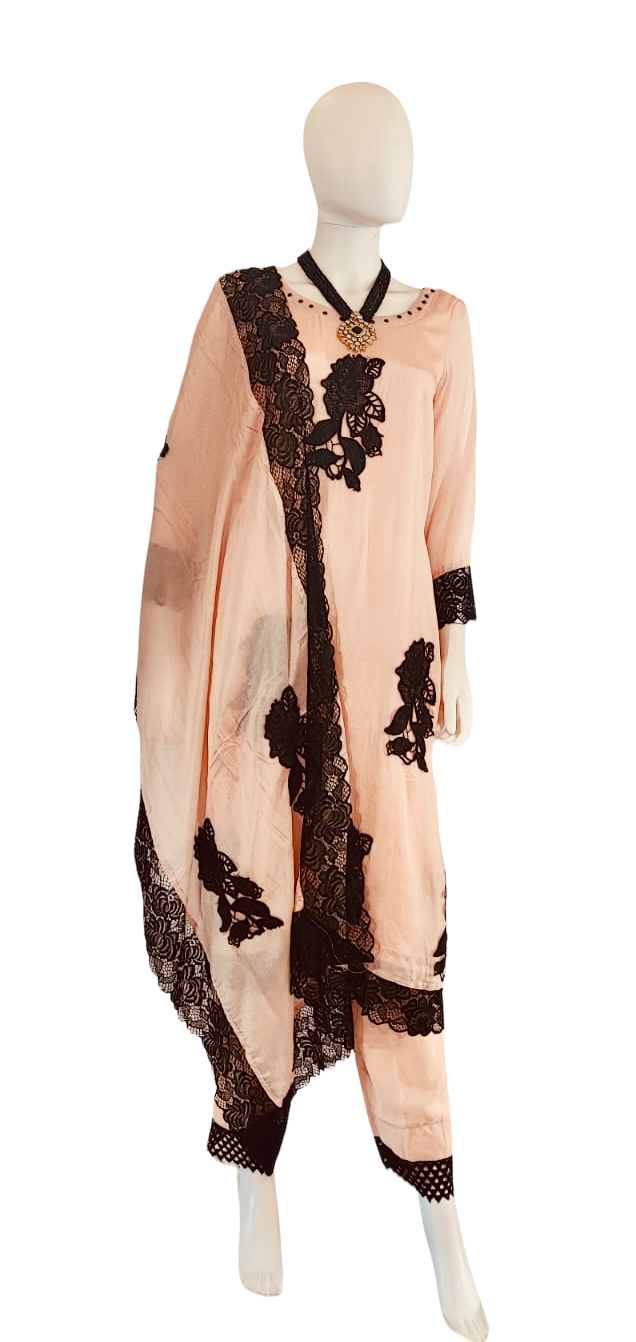 Peach lace work suit