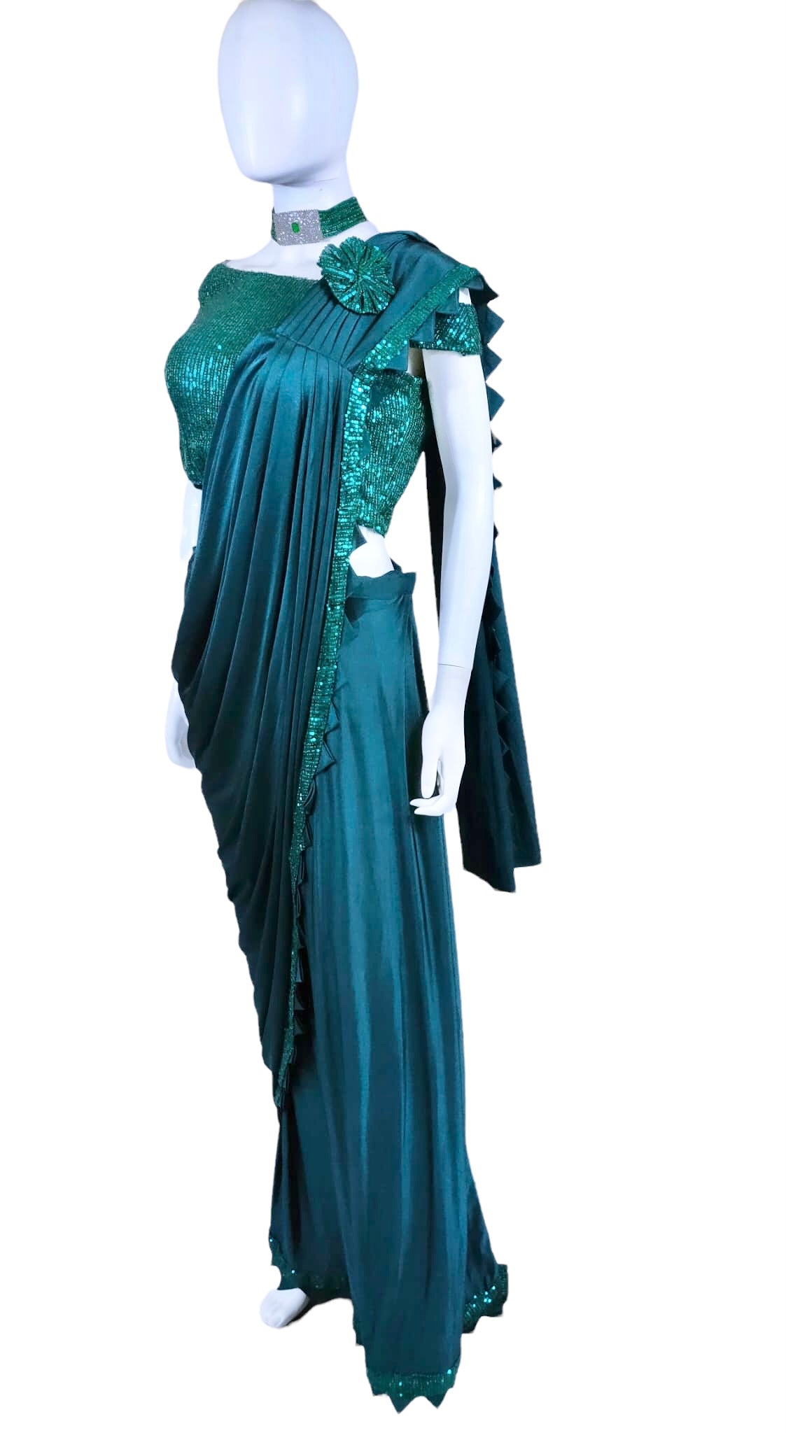 Emerald green stitched saree