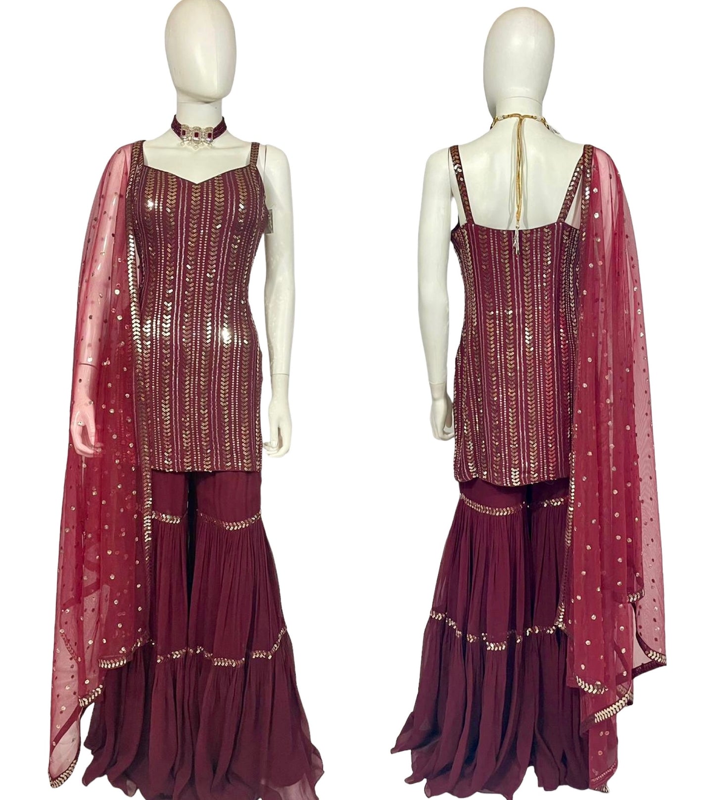 Maroon sequins sharara set