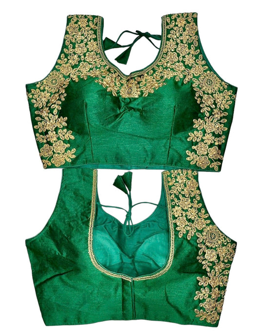 Bottle green raw silk blouse