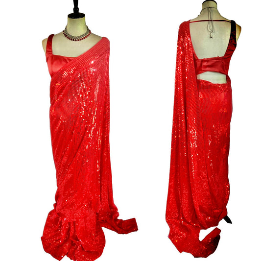 Red sequins georgette Saree