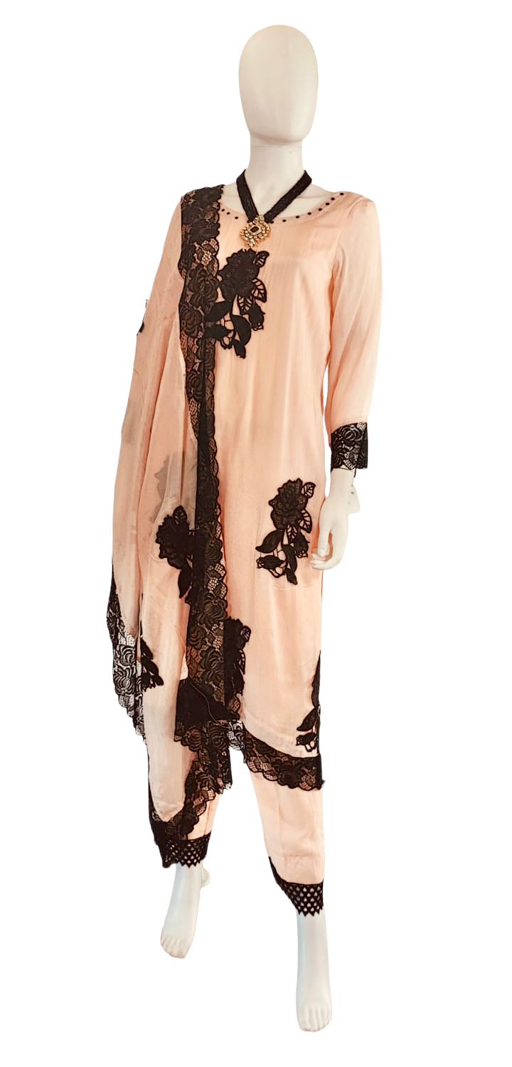 Peach lace work suit