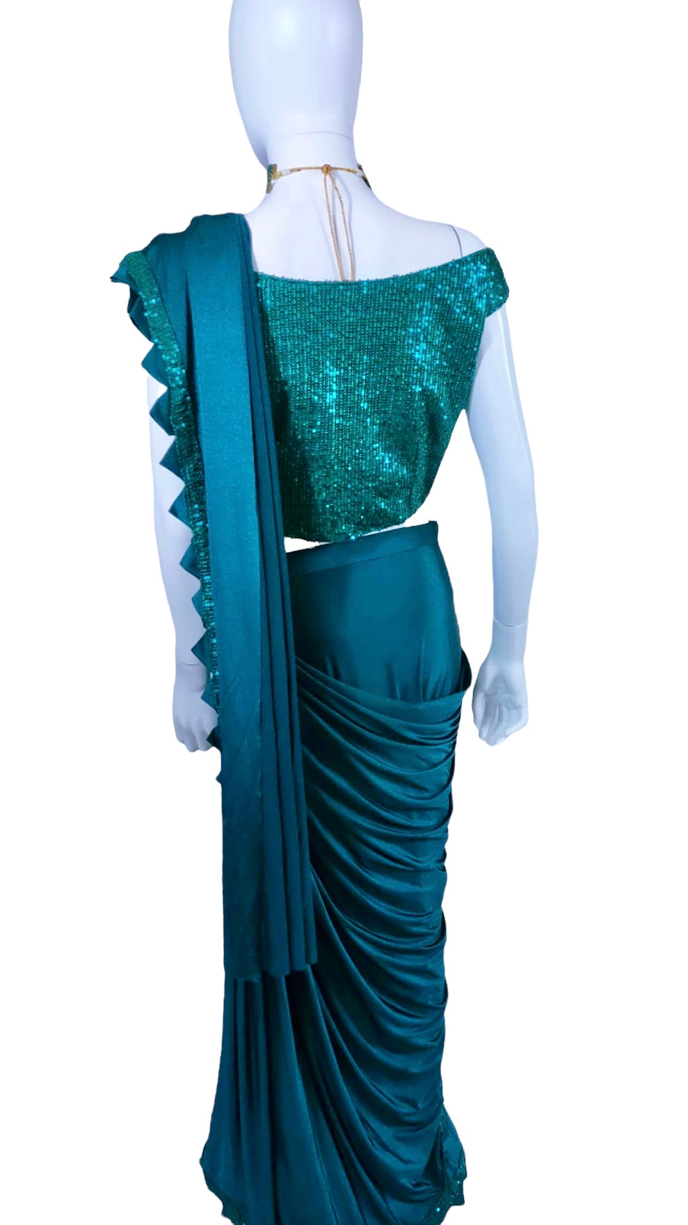 Emerald green stitched saree