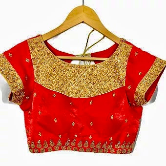 Red raw silk blouse